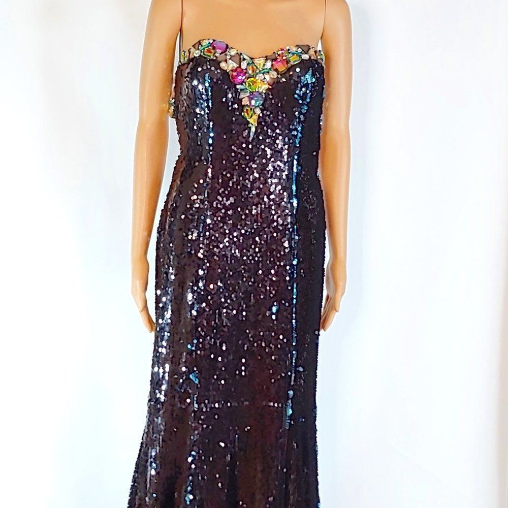 NWOT Alyce Paris Black Sequined Formal Gown
